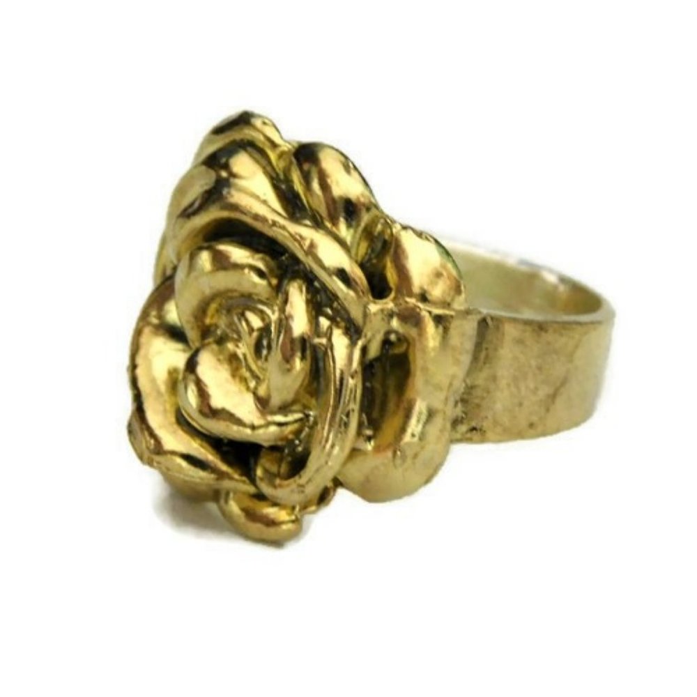 14k Solid Yellow Gold Medium Rose Ring!! - image 2